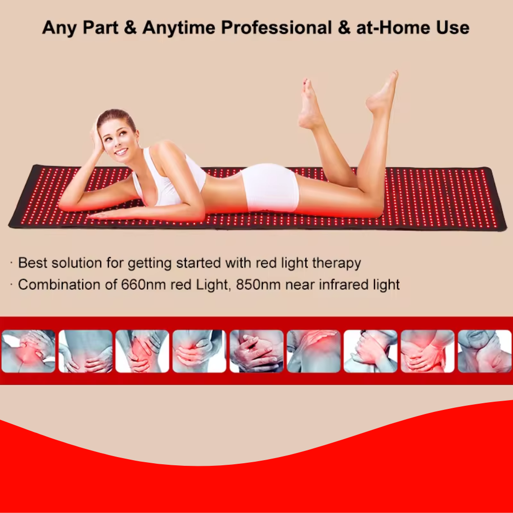 Higher Dose Red Light Mat Full Body LED 660nm Red Light Therapy Mat LED 3840 Pcs 1280pcs red light (660 nm) and 2560pcs invisible infrared lights Near Infrared Light Therapy Devices for Whole Full Body Pain Relief