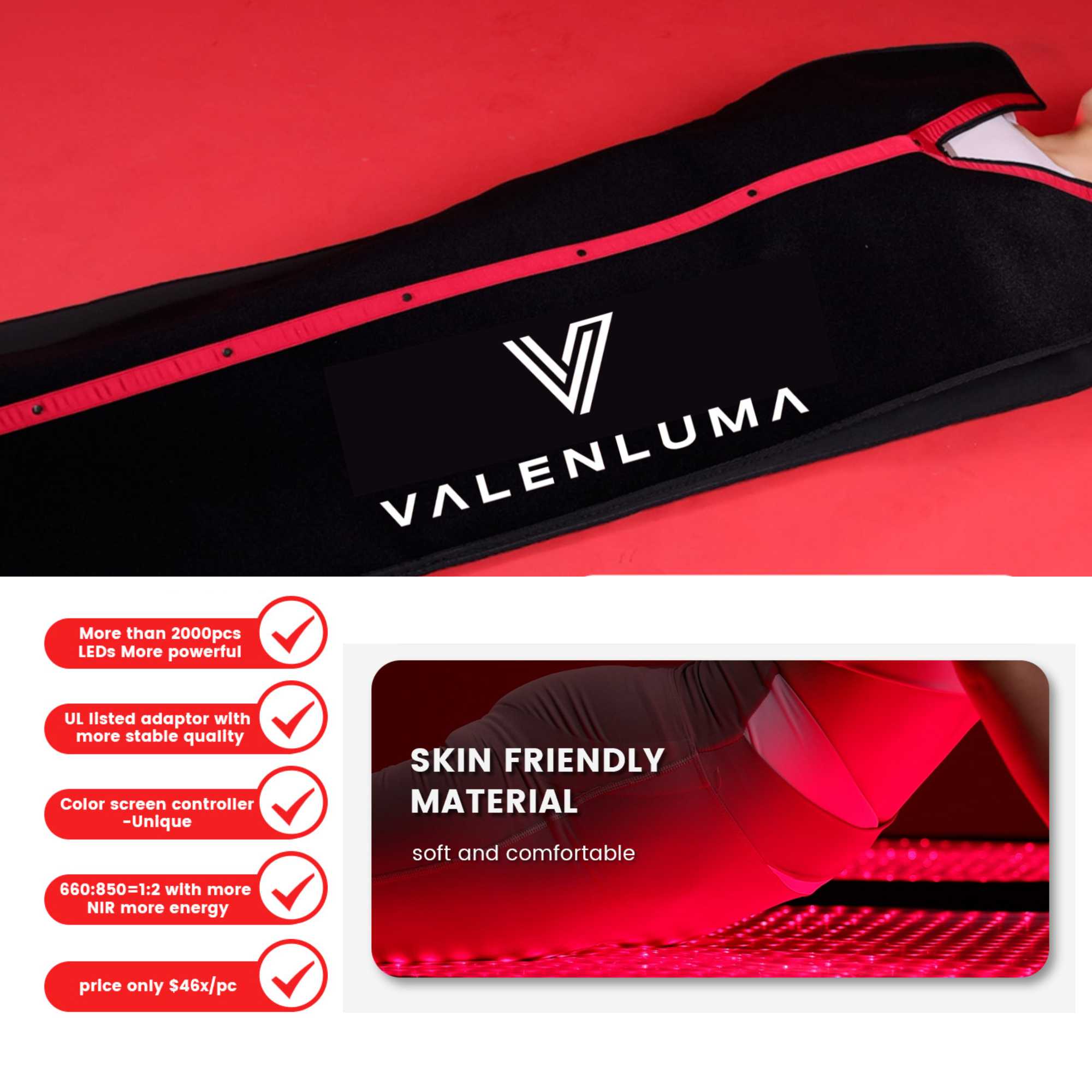 Valenluma Red Light Sleeping Bag Blanket Therapy U -Triple Chips 2480 Pcs 5050 smd led size 160x60 cm for Better Sleep