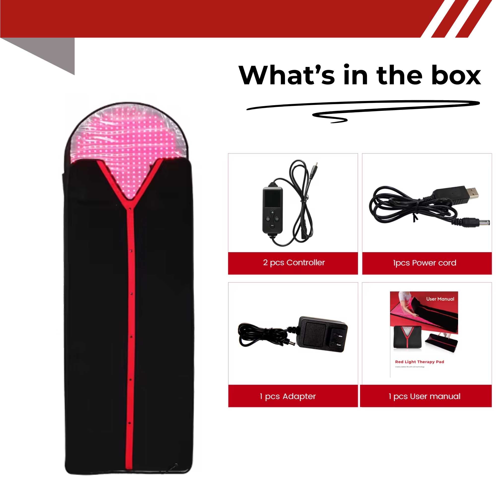 Valenluma Red Light Sleeping Bag Blanket Therapy U -Triple Chips 2480 Pcs 5050 smd led size 160x60 cm for Better Sleep