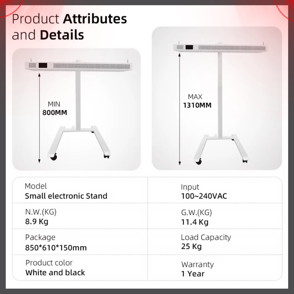 Valenluma Zenith Tero Series 1500W 7 Wavelength Full Body Red Light Therapy Panel with Stand  1500W Infrared Beauty & Recovery Light for Home, Clinic & Commercial Use