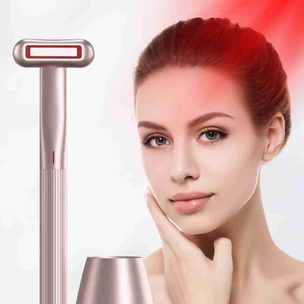 All in One Red Light Facial Wand 4 in 1 Multifunction Vibrating Heat 360 Degree  Face Eye Massager Wand