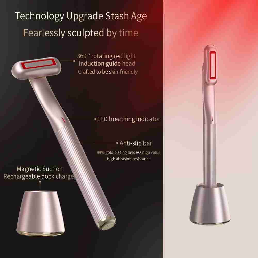 All in One Red Light Facial Wand 4 in 1 Multifunction Vibrating Heat 360 Degree  Face Eye Massager Wand