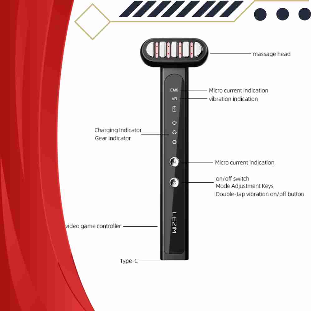 Valenluma Red Light Facial Wand 360 Degree LCD Display  Microcurrent for Lift Face Tighten Firmer Home Use