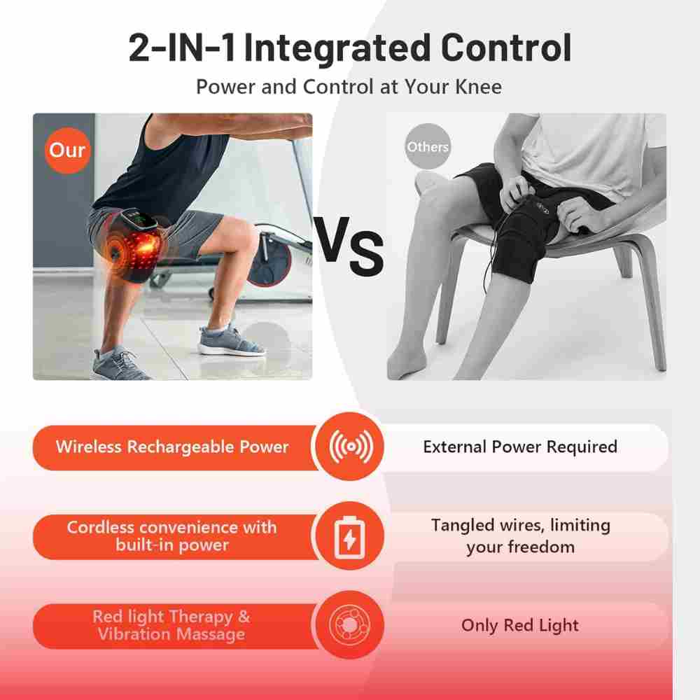 Pack of 2 Wireless Red Light Therapy & Vibration Massage Knee Brace