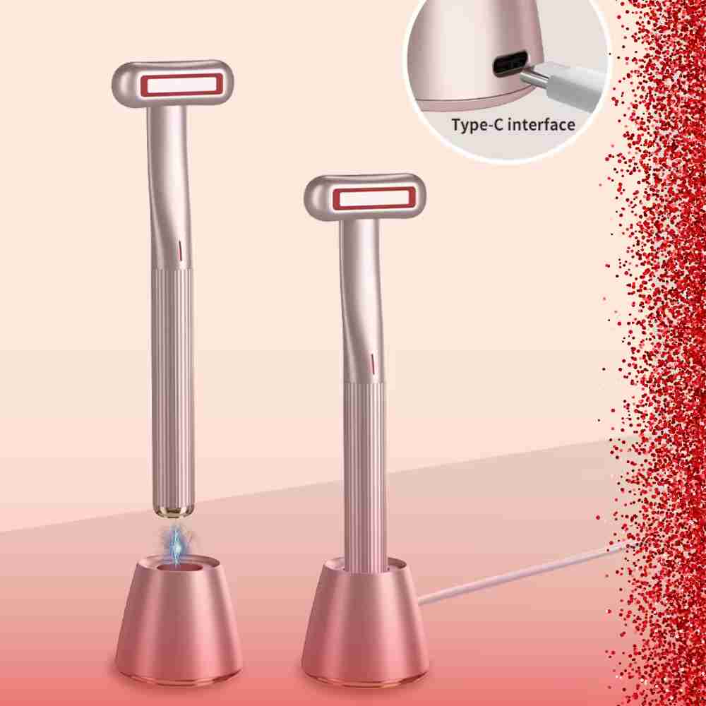 All in One Red Light Facial Wand 4 in 1 Multifunction Vibrating Heat 360 Degree  Face Eye Massager Wand