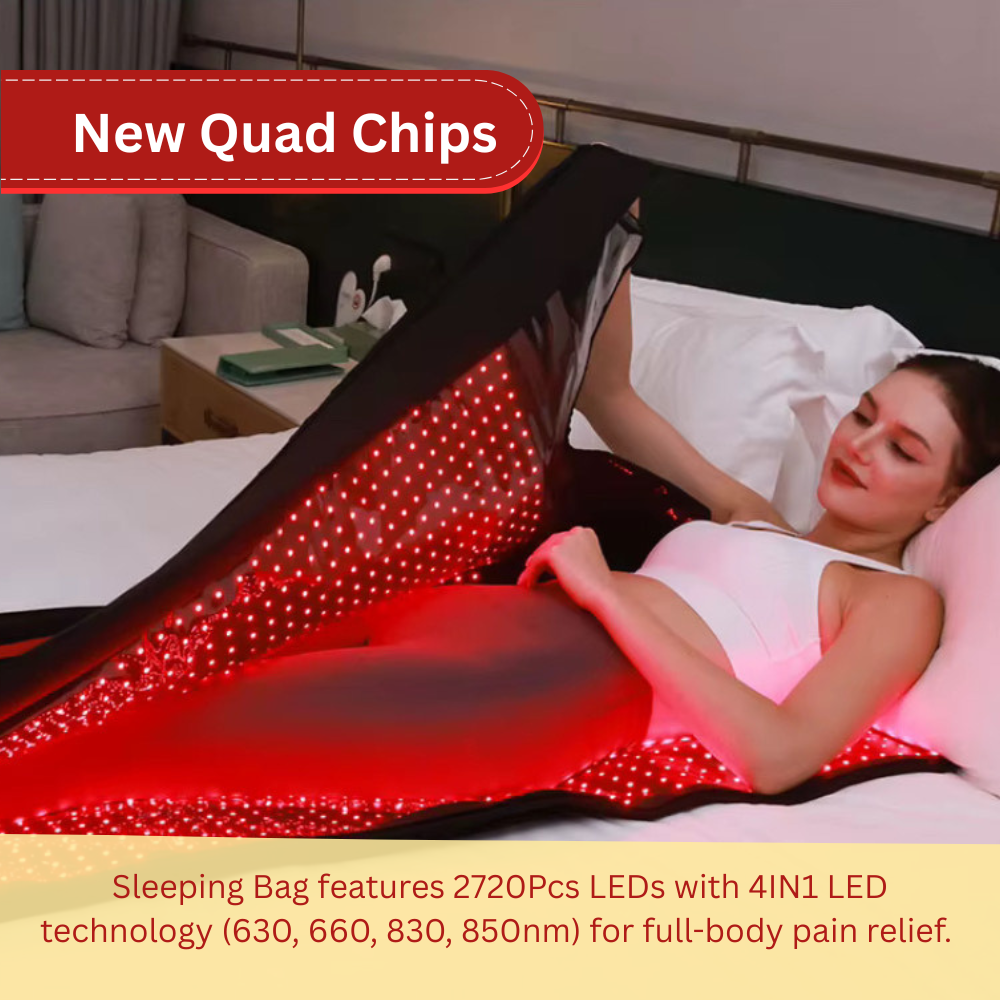 Red Light Therapy Sleeping Bag Full Body Blanket Tri Chip  660 850 Spectrum Full Body Infrared therapy with a light density of 170 mW/cm².Sleeping Bag Infrared Therapy Lamp Sleeping Bag Cover Red Light Therapy Blanket size 63x 24 Inch for pain relief