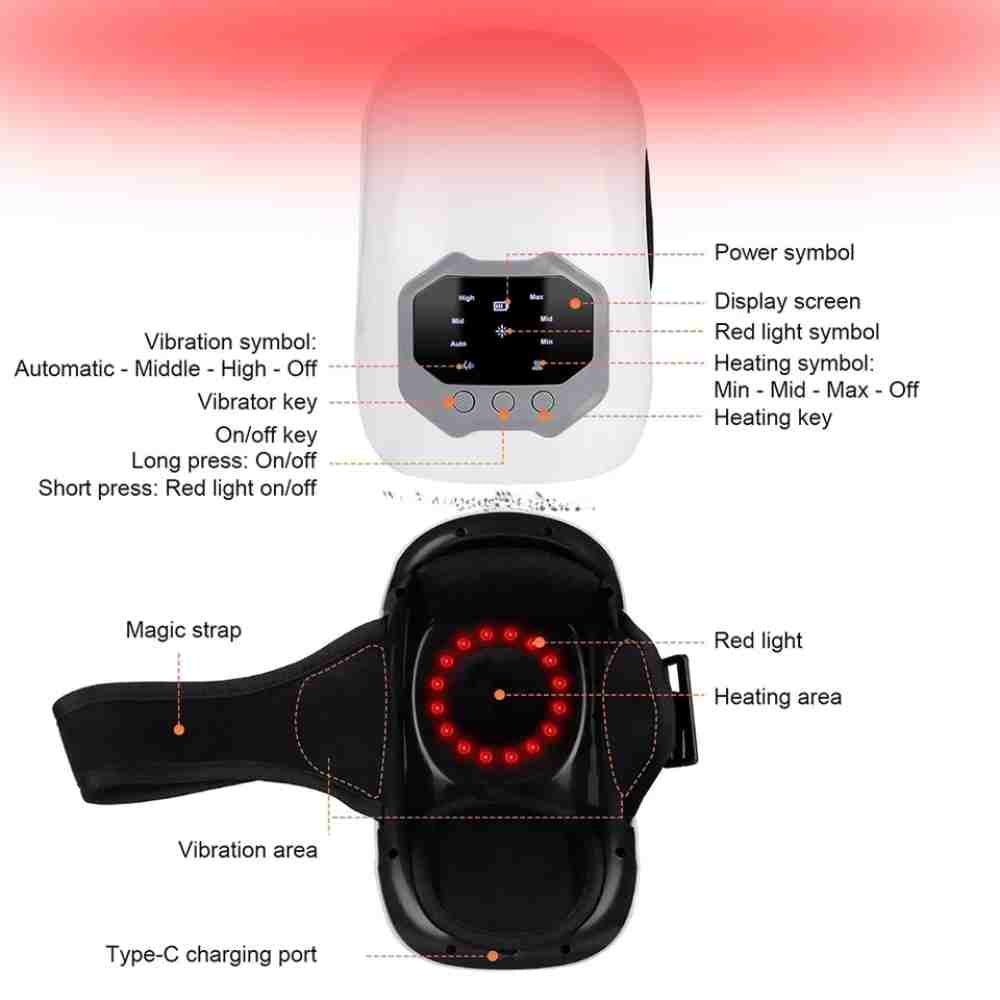 Pack of 2 Cordless Vibration Knee Massager 360° Kneading  Portable 3D Red Light Heating Knee Massager for Arthritis Pain Relief