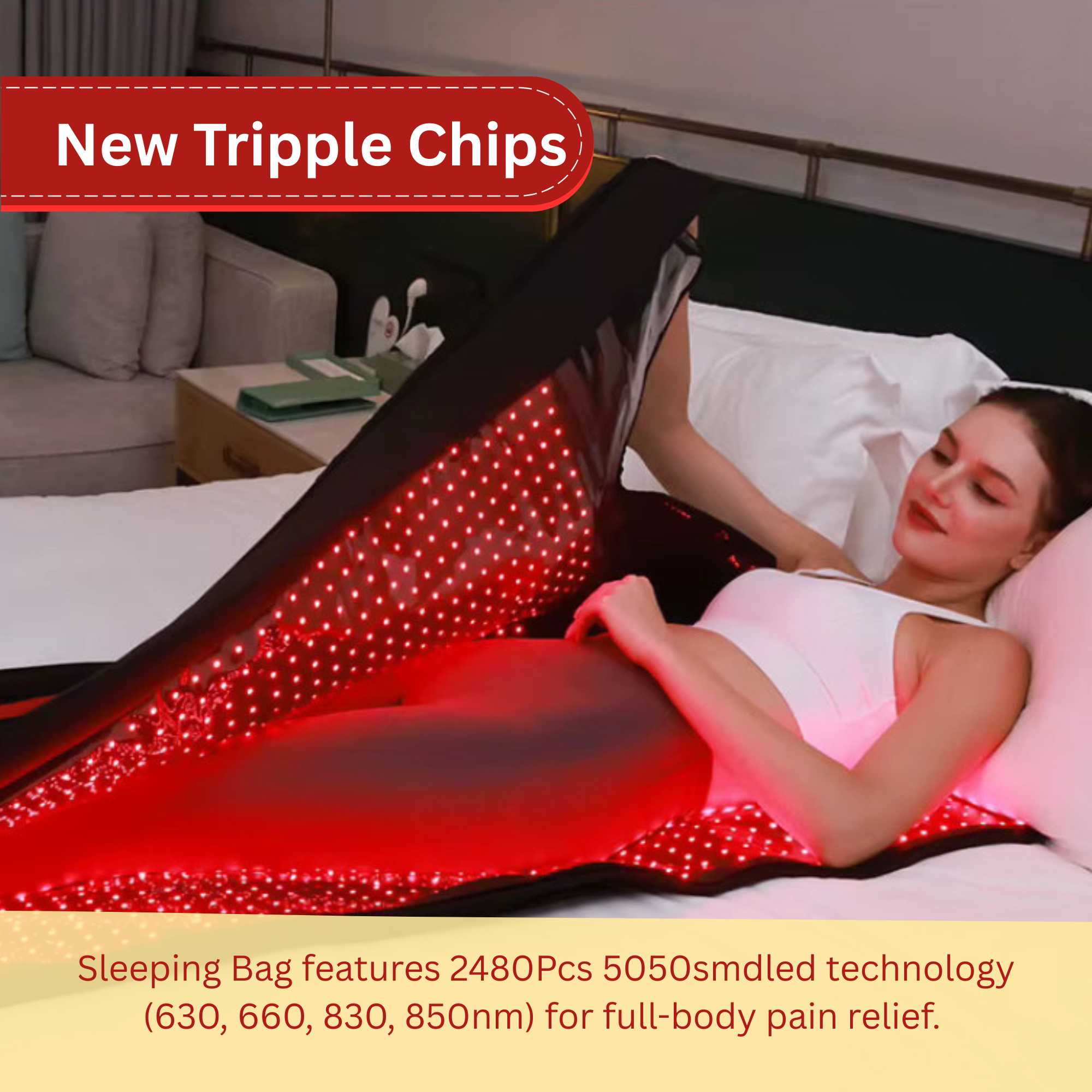 Valenluma Red Light Sleeping Bag Blanket Therapy U -Triple Chips 2480 Pcs 5050 smd led size 160x60 cm for Better Sleep