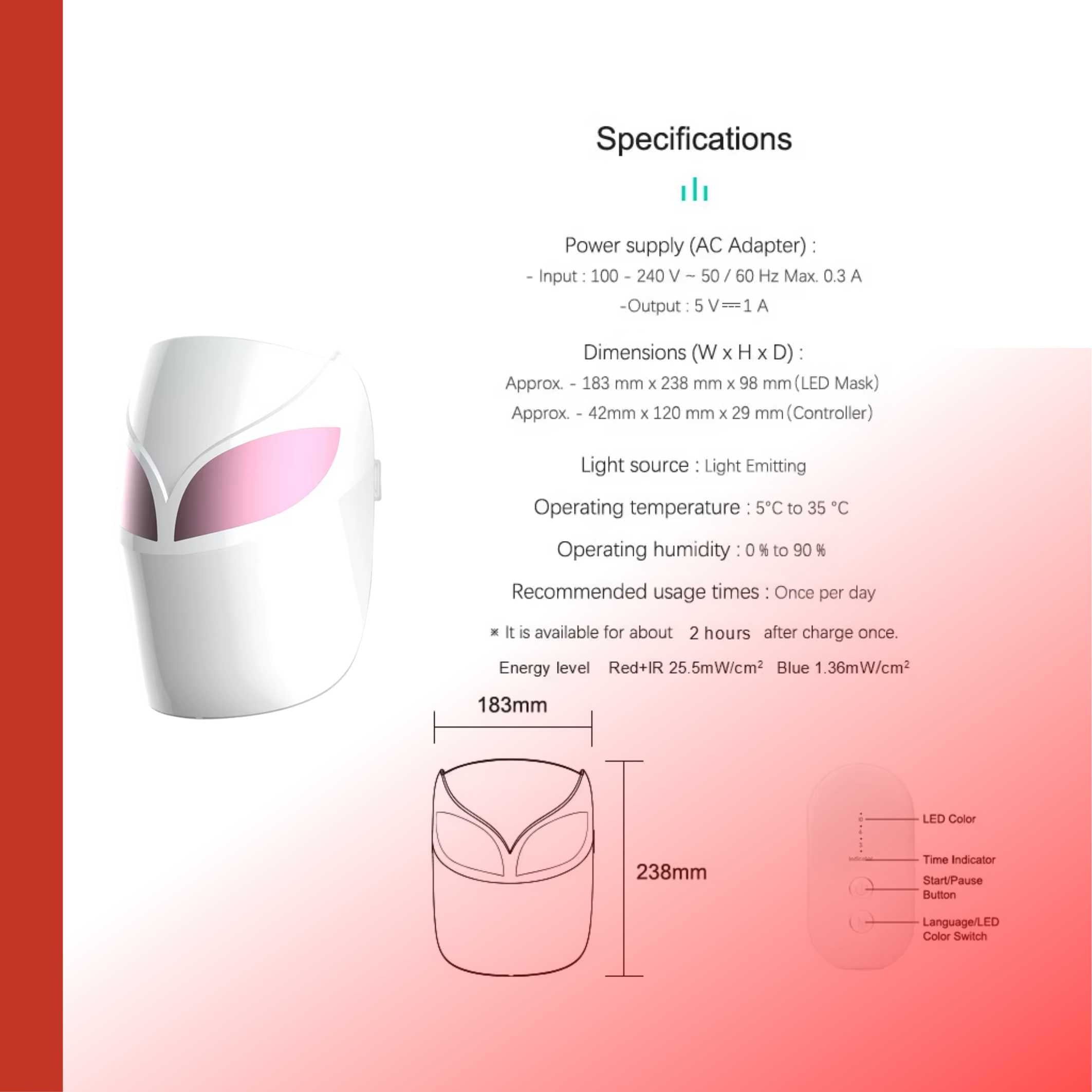 Valenluma Red Light Therapy Anti-aging 7 Colors Infared Led Face Facial Mask Led Light Therapy Mask