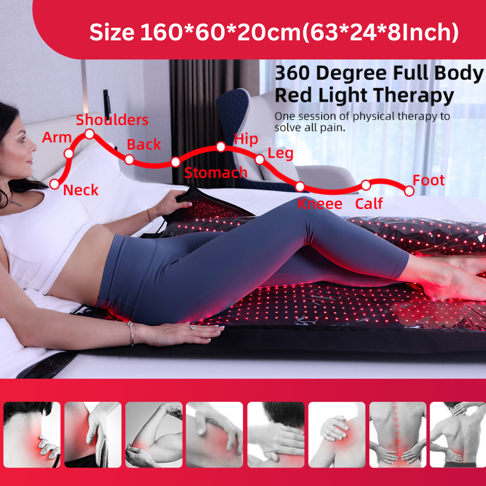 Infrared Red Light Therapy Full Body Blanket - Lessens Pain, and Enhances Recovery- Whole Body Care Mat with 3 Modes - Uses 660nm & 850nm160x60 CM Dual Wavelength Infrared Red Light Blanket with 1800 LEDs for Home Use