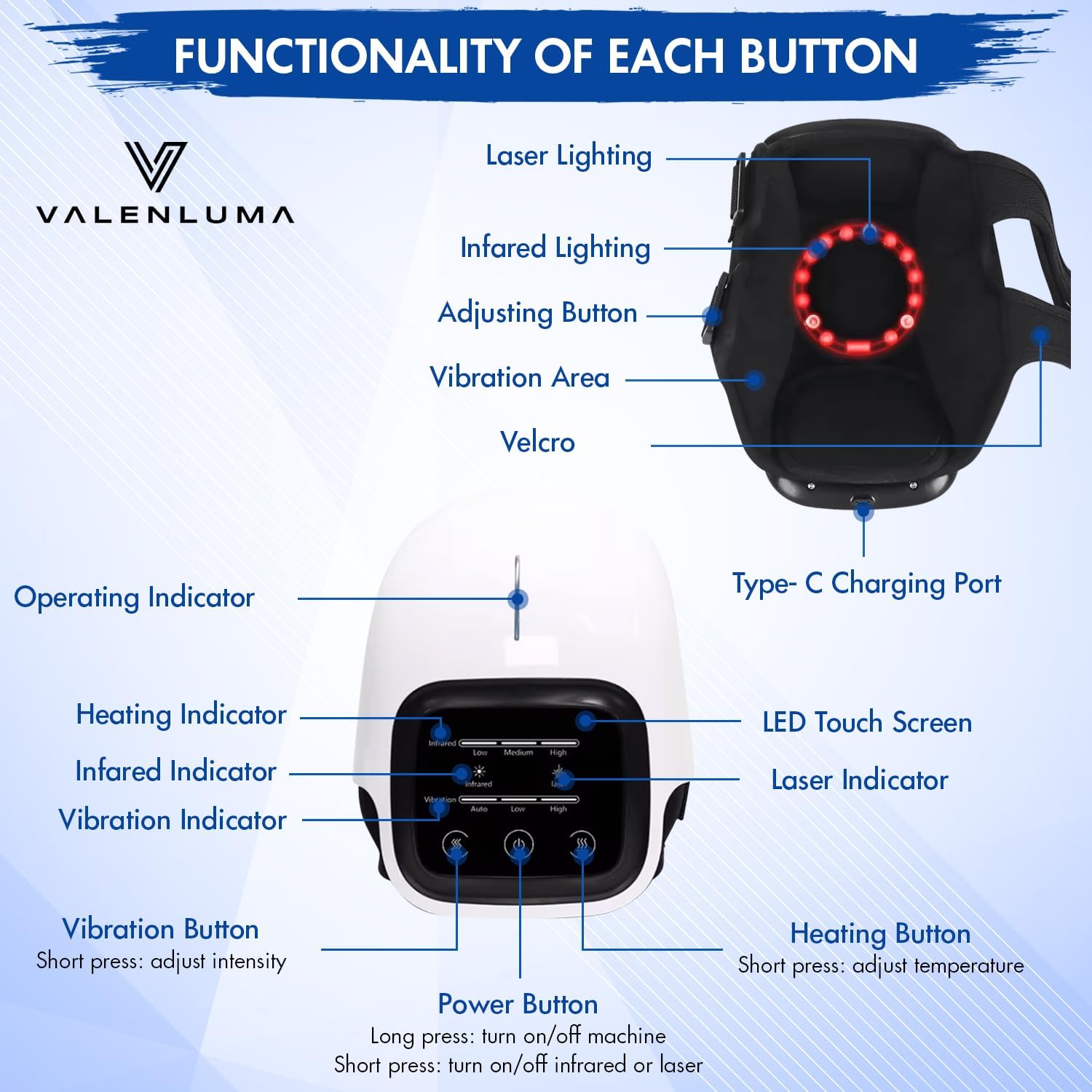 Cordless red light knee massager with Infrared Heat & Vibration For Knee Pain Relief for Swelling Stiff Joints, Stretched Ligament and Muscles ,In Home Use Red Light Knee Therapy  Portable Heating Pad Knee Massager Machine