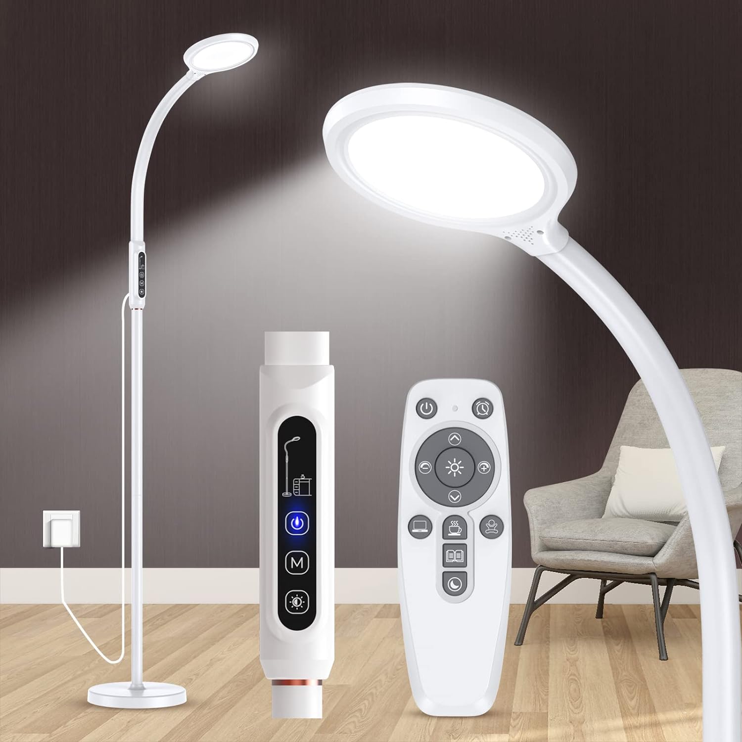 Happy Light Therapy lamp 11000 Lux,LED UV-Free Sunlight lamp,Full Spectrum Happy Therapy lamp with 10 Adjustable Brightness Levels,2 in 1 Retractable Floor Sad Lamp