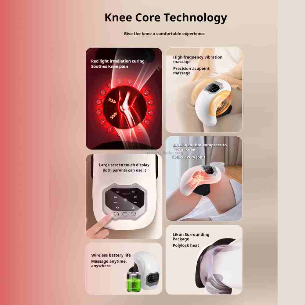 Pack of 2 Cordless Vibration Knee Massager 360° Kneading  Portable 3D Red Light Heating Knee Massager for Arthritis Pain Relief