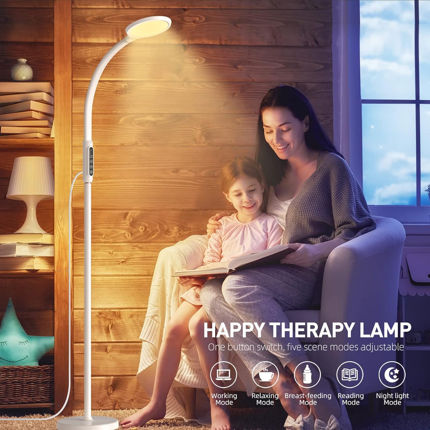 Happy Light Therapy lamp 11000 Lux,LED UV-Free Sunlight lamp,Full Spectrum Happy Therapy lamp with 10 Adjustable Brightness Levels,2 in 1 Retractable Floor Sad Lamp