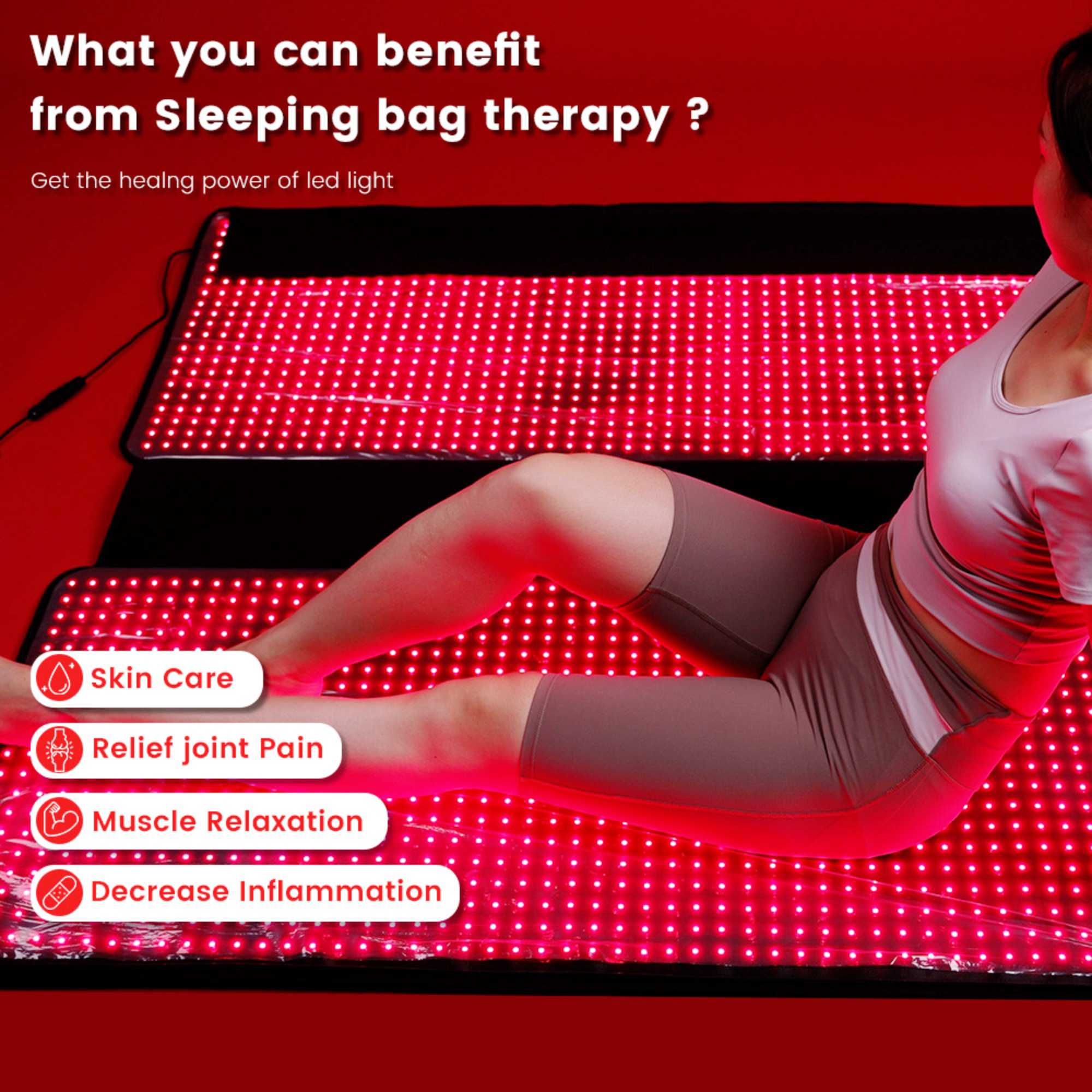Valenluma Red Light Sleeping Bag Blanket Therapy U -Triple Chips 2480 Pcs 5050 smd led size 160x60 cm for Better Sleep