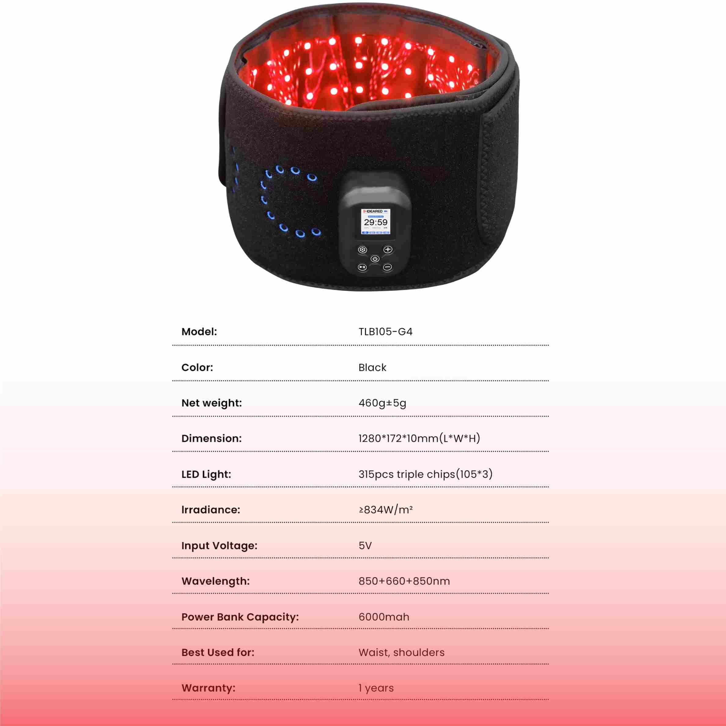 Valenluma Triple-chip LED Therapy  Wearable Red Light  Belt Magnetic Power Bank Home Use